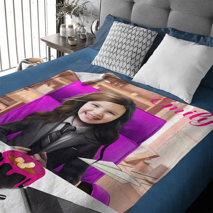 Free Shipping✈️Photo Blanket, Girl in Suit with Photo, Customized Name Kids Blanket