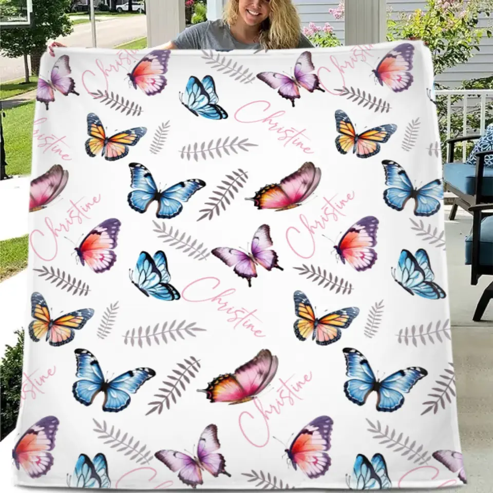 Free Shipping✈️Butterflies Baby Blanket, Personalized Name Blanket Gift