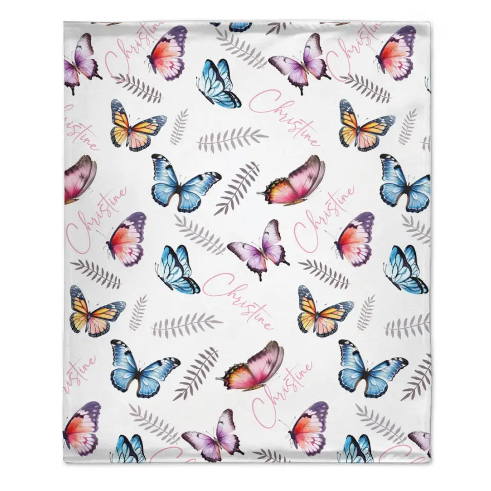 Free Shipping✈️Butterflies Baby Blanket, Personalized Name Blanket Gift