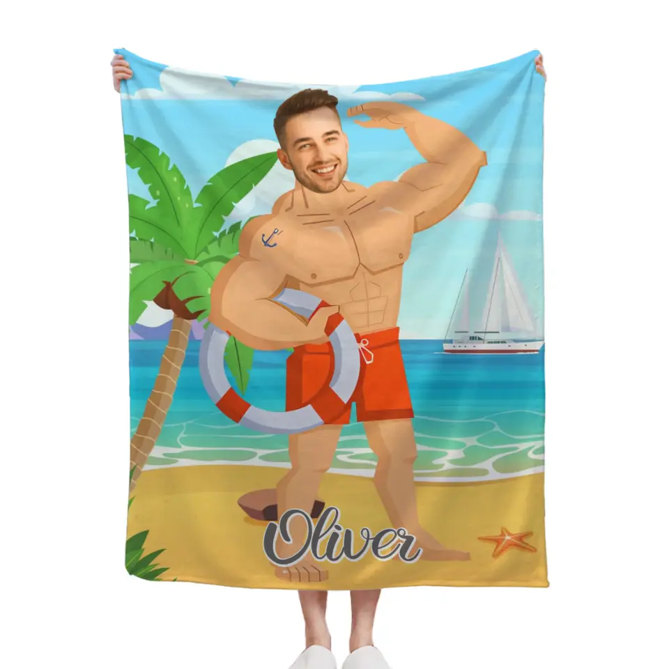 Free Shipping✈️Muscle Body Face Custom Blanket, Mr. Bodybuilder Personalized Blanket