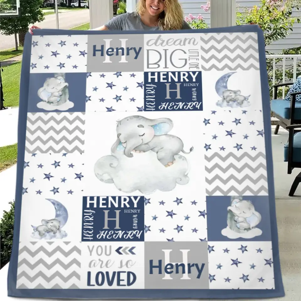 Free Shipping✈️Sleeping Elephant Star Name Customized Baby Blanket