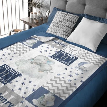 Free Shipping✈️Sleeping Elephant Star Name Customized Baby Blanket