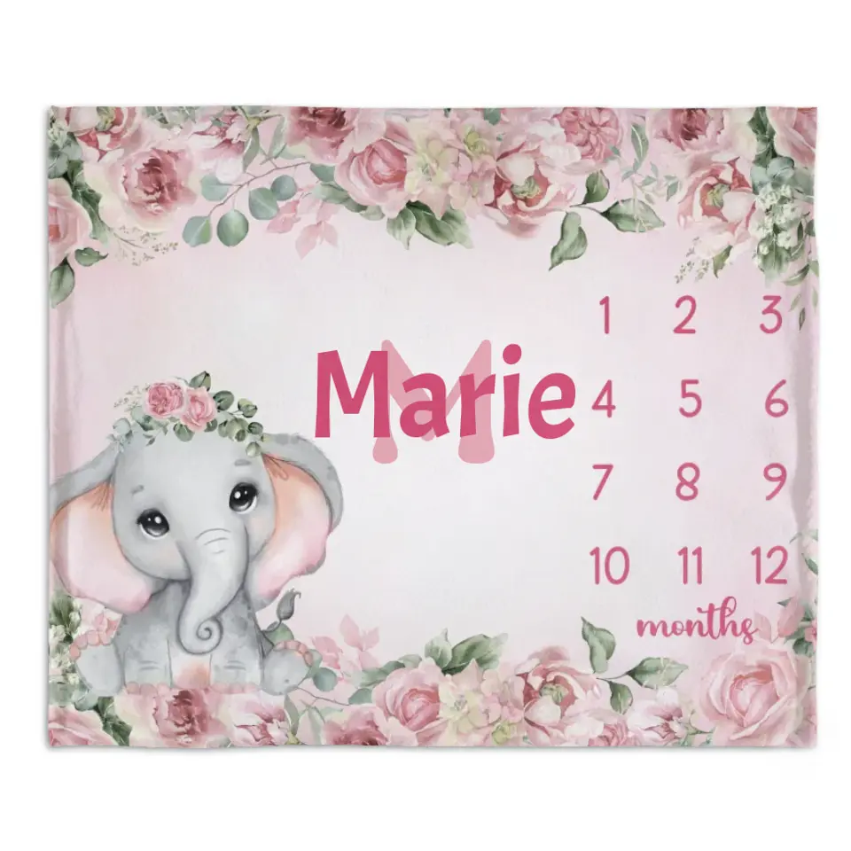 Free Shipping✈️Baby Girl Monthly Milestone Blanket, Floral Elephant Blanket for Newborn Baby Shower