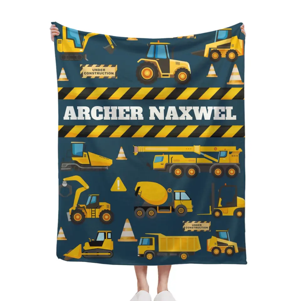 Construction Site Excavator Name Customized Baby Blankets