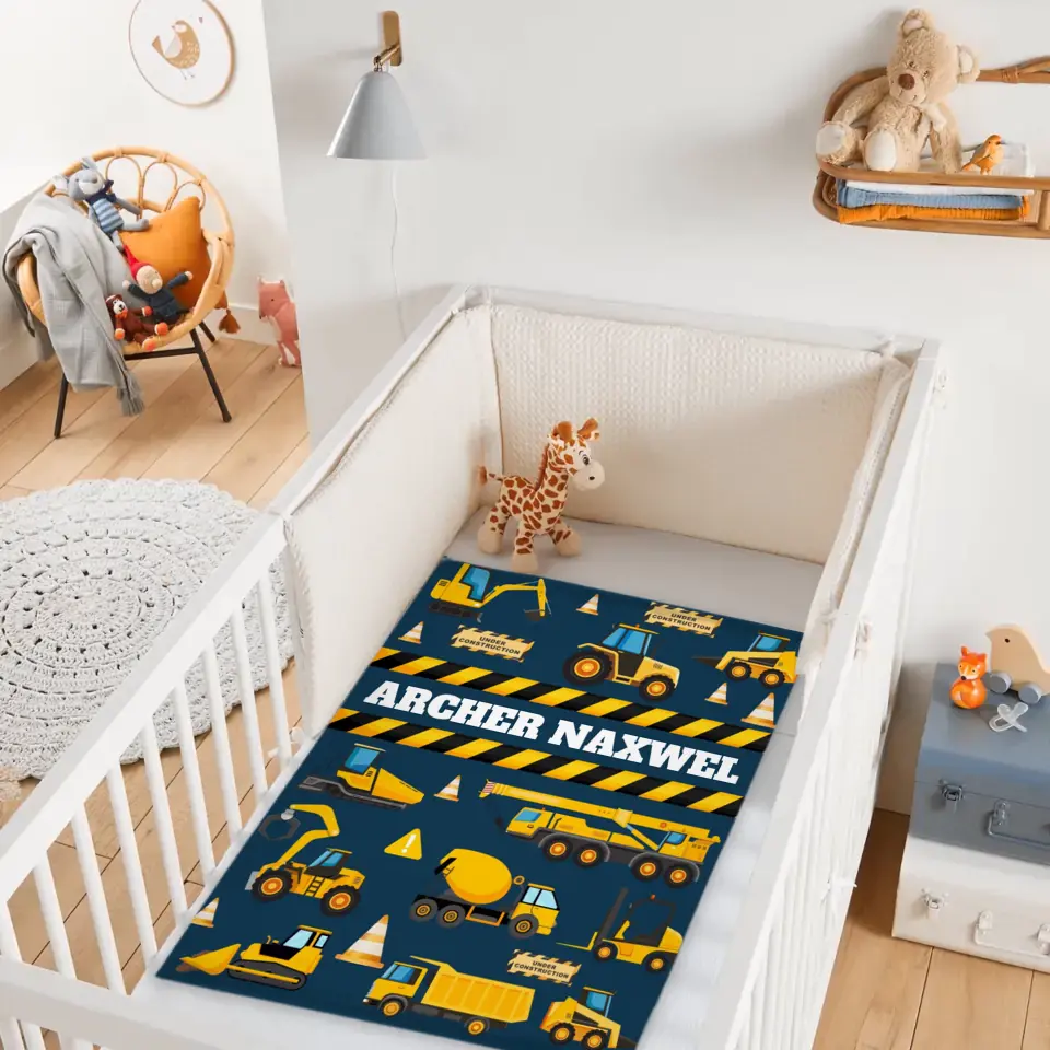 Construction Site Excavator Name Customized Baby Blankets