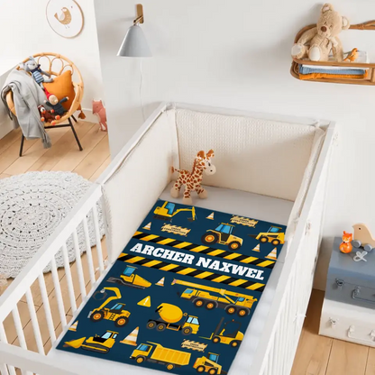 Construction Site Excavator Name Customized Baby Blankets