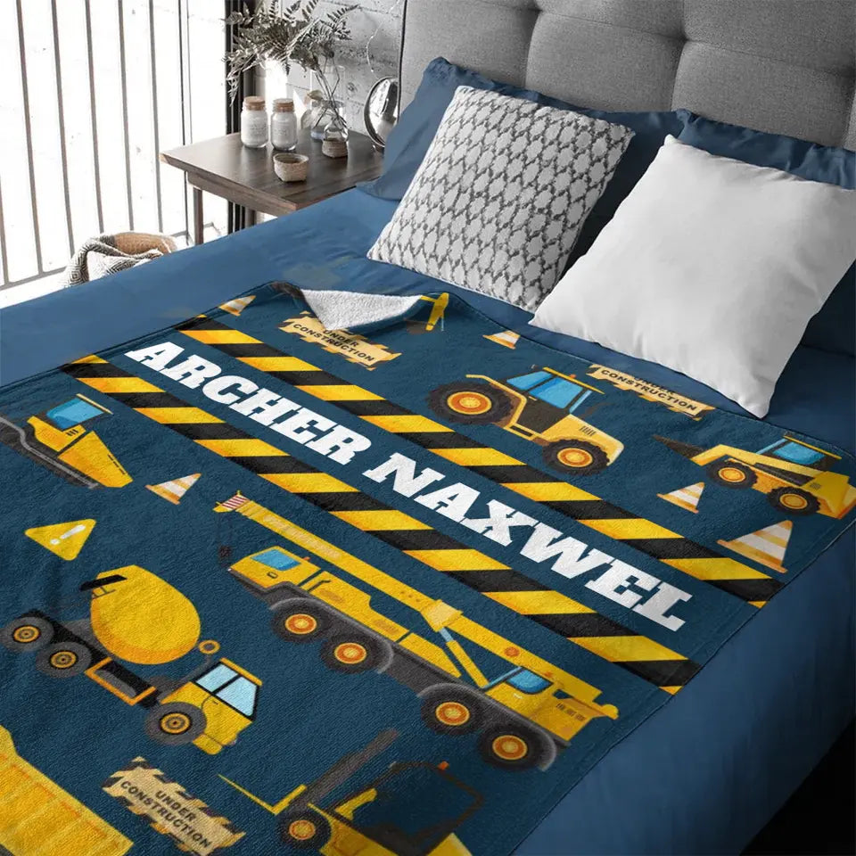 Construction Site Excavator Name Customized Baby Blankets