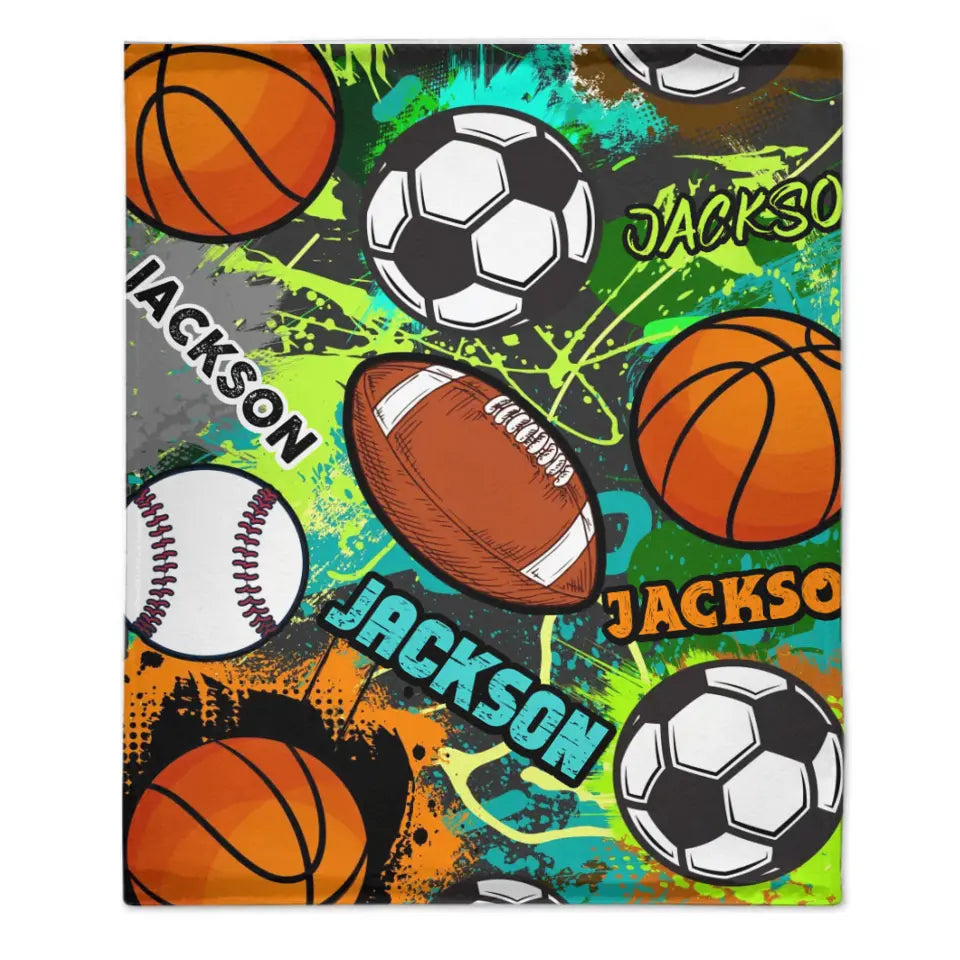 Cool Sports Game Name Custom Blanket Football Basketball Baseball Volleyball Tennis Sports Themed Blanket