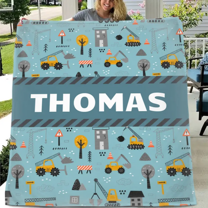 Customized Baby Name Blankets, Dump Trucks Construction Truck Baby Blankets