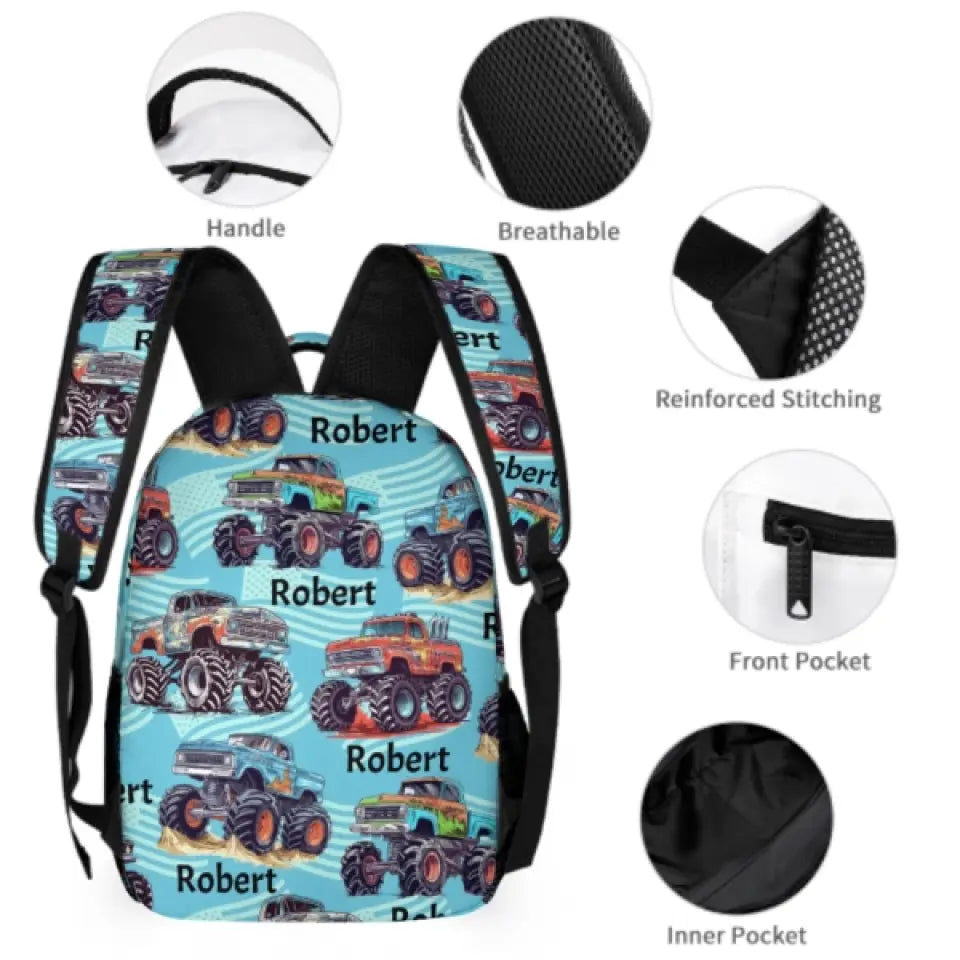 Name Customized Big Gear Wheels Truck Backpack, Kids School Season Gift