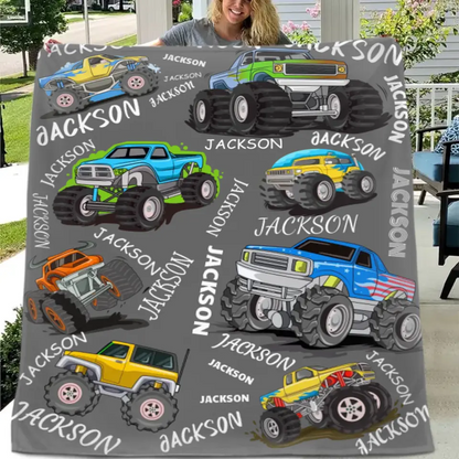 Name Custom Monster Truck Blanket, Birthday Gift for Kids