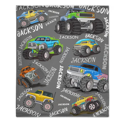 Name Custom Monster Truck Blanket, Birthday Gift for Kids