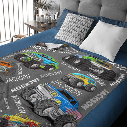 Name Custom Monster Truck Blanket, Birthday Gift for Kids