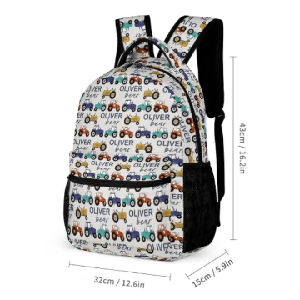 Cartoon Small Tractor Personalized Kids Backpack School Season Gift