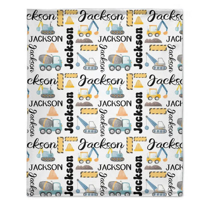 Customized Name Construction Truck Blanket, Children's Gift