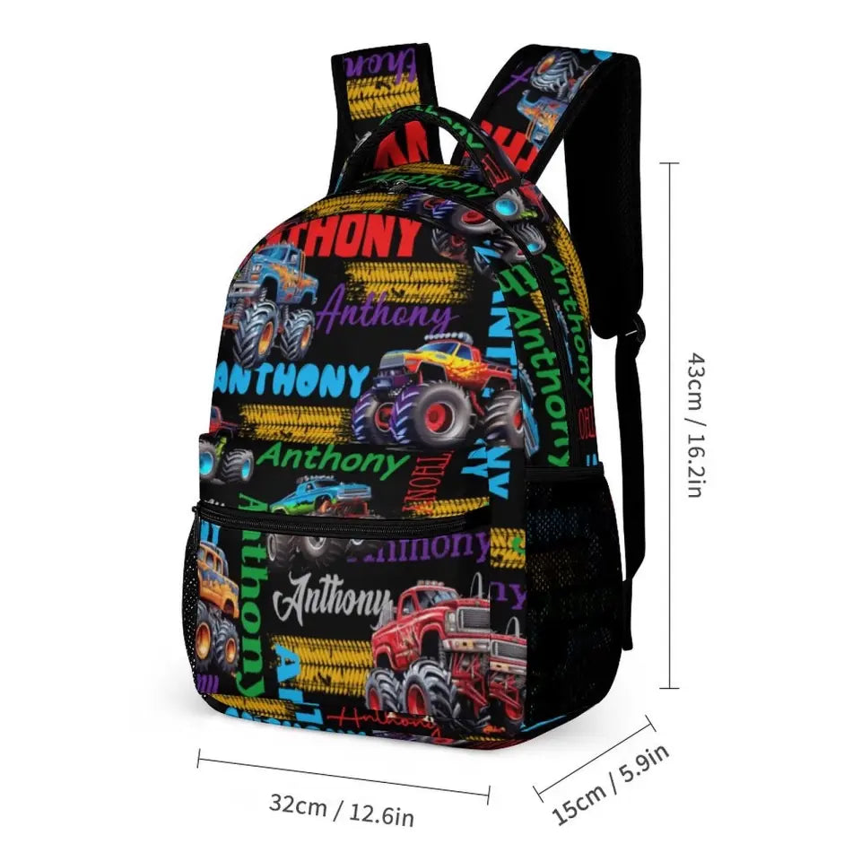 Personalized Truck Custom Name Backpack - Car  Backpack Gift For Student