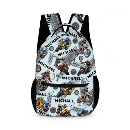 Name Customized Kids Backpacks Motocross Motorcycle Themed Backpacks