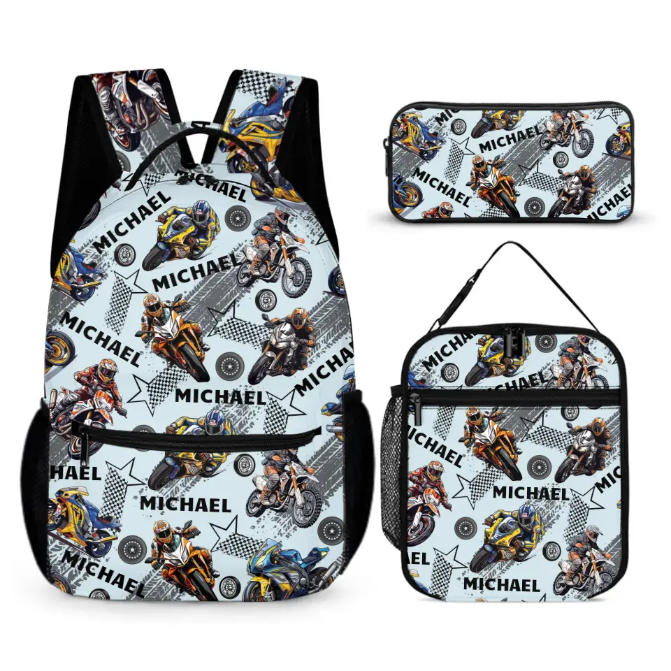 Name Customized Kids Backpacks Motocross Motorcycle Themed Backpacks