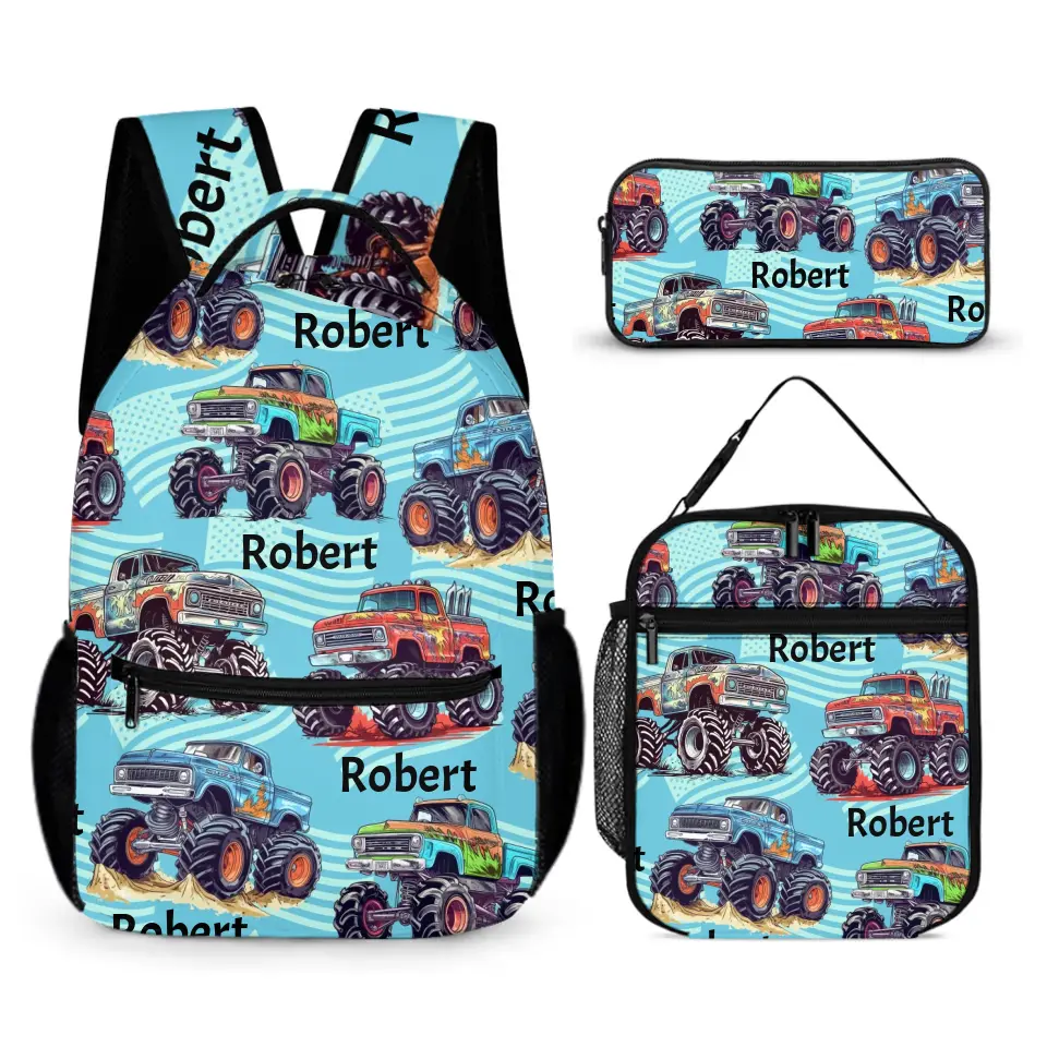 Name Customized Big Gear Wheels Truck Backpack, Kids School Season Gift