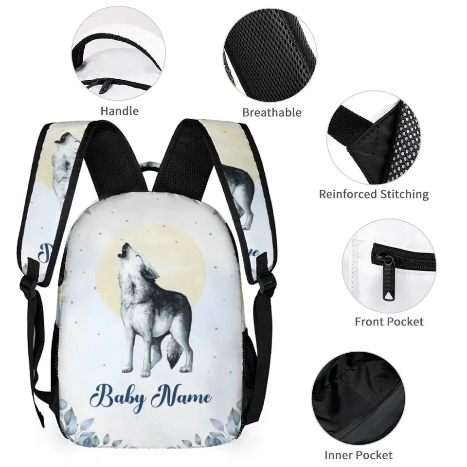 Personalized Custom Baby Wolf Name Backpack for Student