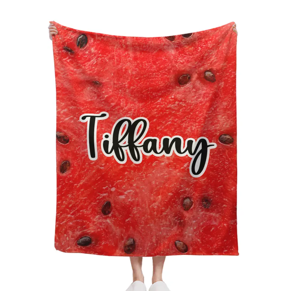 Name Customized Funny Watermelon Food Blanket, Gifts for Kids and Family and Friends