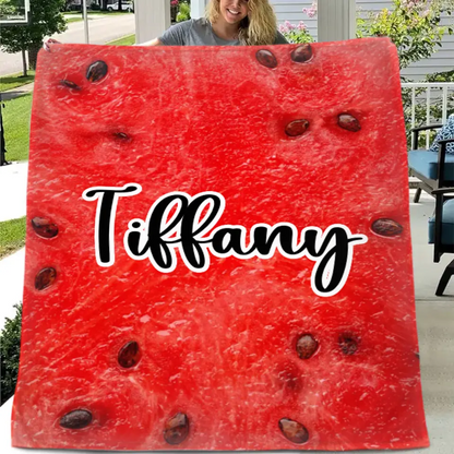 Name Customized Funny Watermelon Food Blanket, Gifts for Kids and Family and Friends