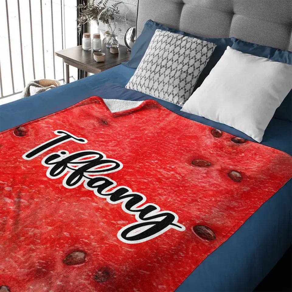 Name Customized Funny Watermelon Food Blanket, Gifts for Kids and Family and Friends