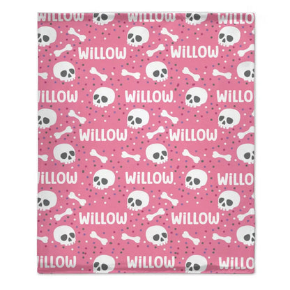 Cute Halloween Name Blanket, Personalized Pink Skull Blanket