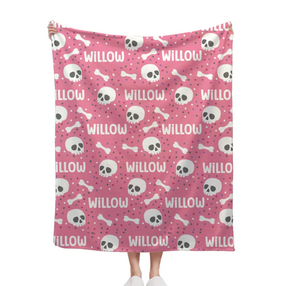 Cute Halloween Name Blanket, Personalized Pink Skull Blanket