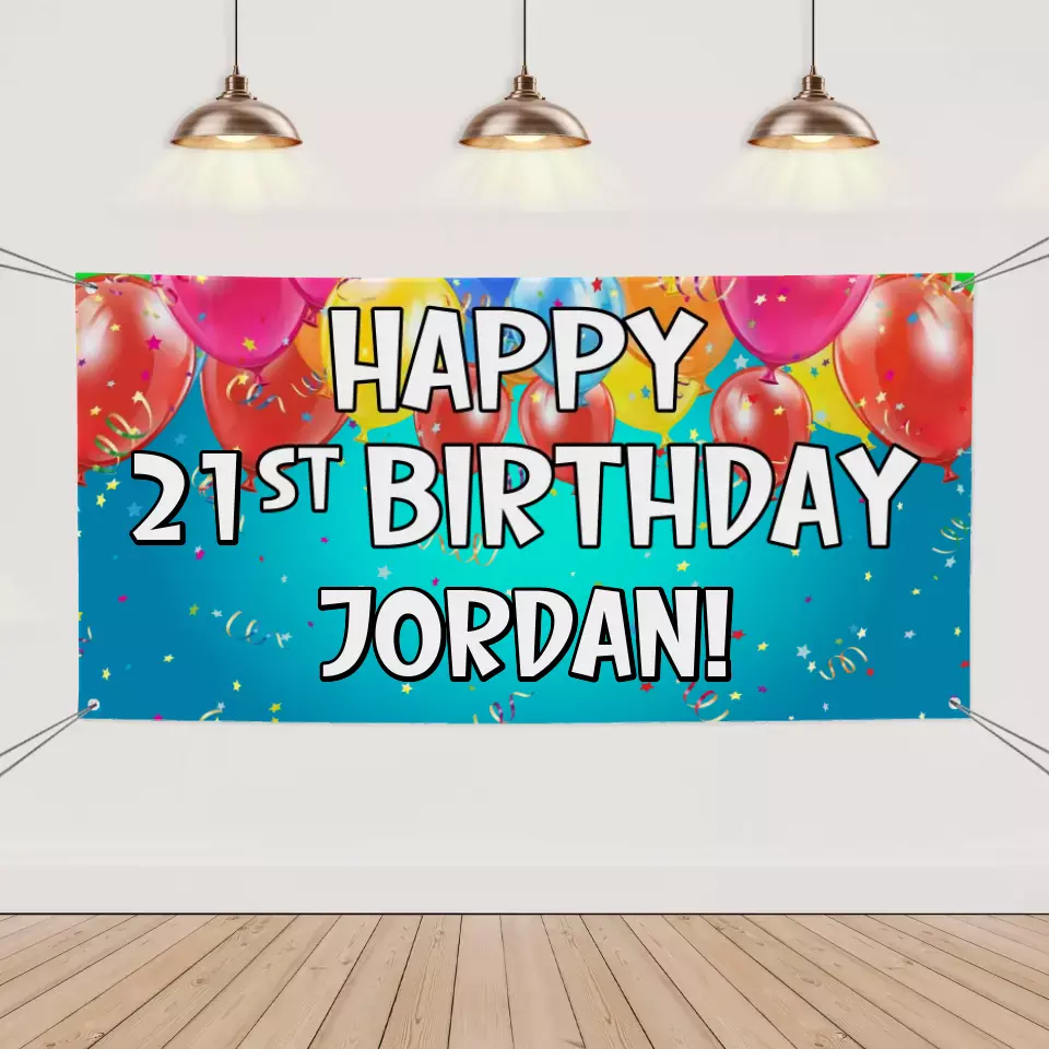 Personalized Balloon Ribbon Birthday Banners - Birthday Decoration Hanging Banner