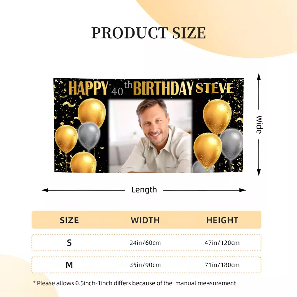 Birthday Banner with Photo - Gold and Silver Birthday Sign