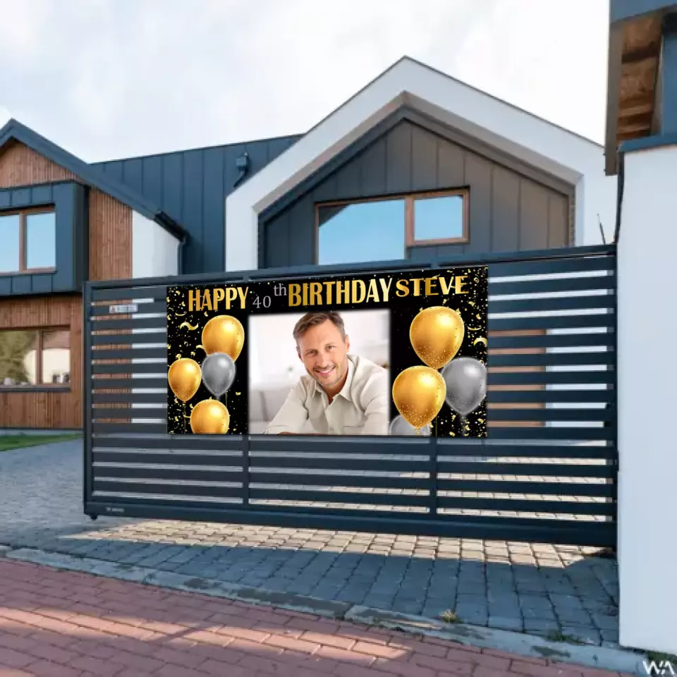 Birthday Banner with Photo - Gold and Silver Birthday Sign