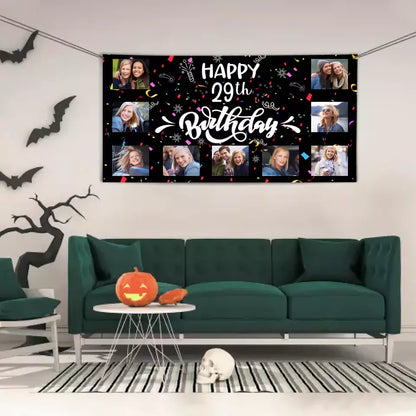 Custom Happy Birthday Banner, 9 Photos Birthday Banner