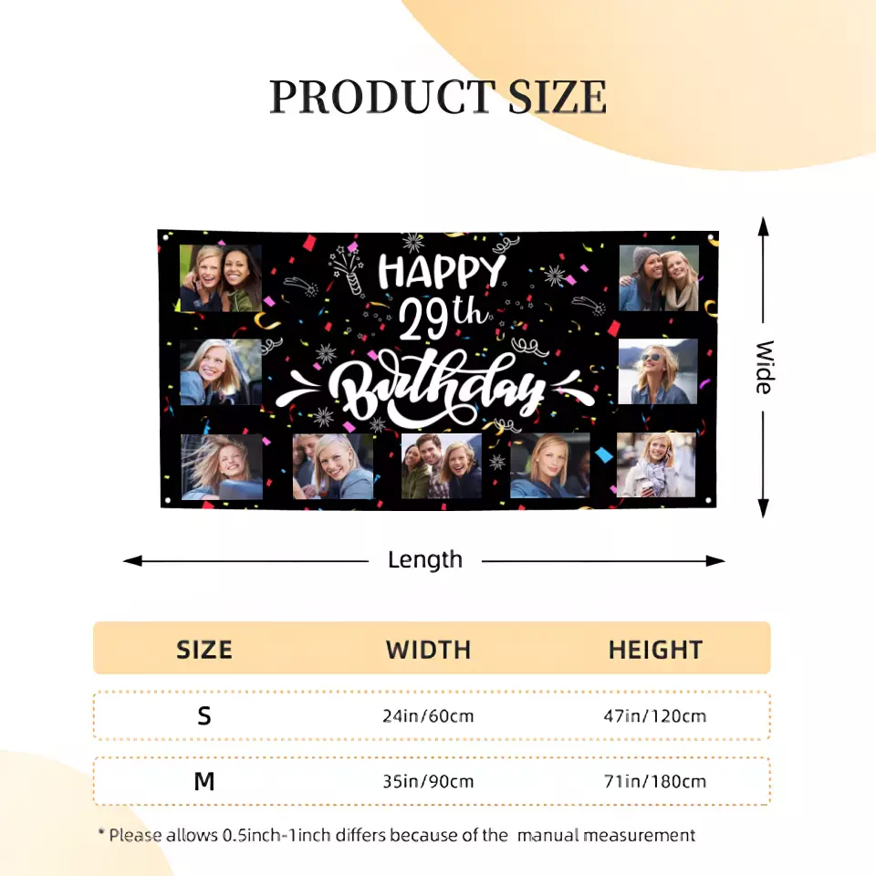 Custom Happy Birthday Banner, 9 Photos Birthday Banner