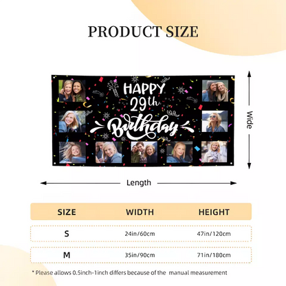 Custom Happy Birthday Banner, 9 Photos Birthday Banner