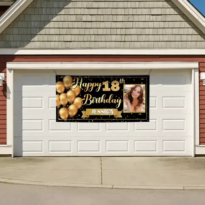 Golden Balloon Banner Sends Blessings, May Every Birthday Be As Bright As A Star