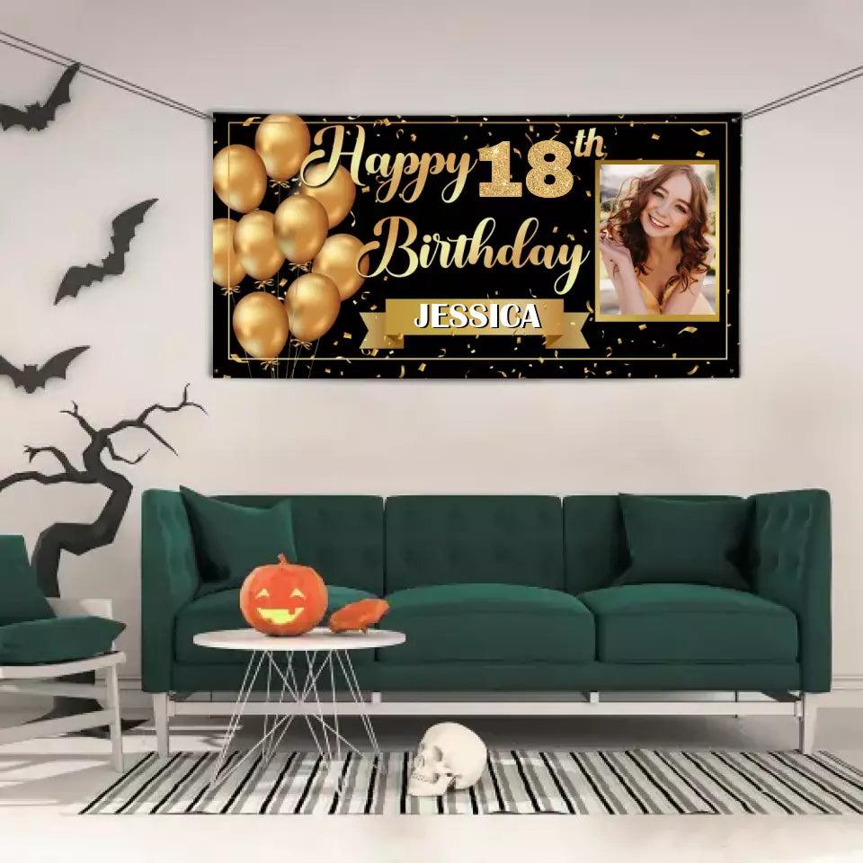 Golden Balloon Banner Sends Blessings, May Every Birthday Be As Bright As A Star