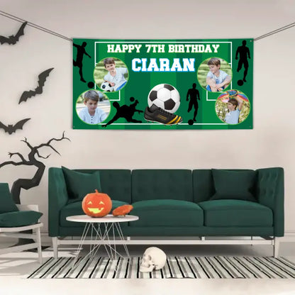 Personalized Birthday Photo Banner, Outdoor Football Lover Decoration