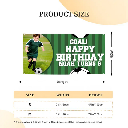 Run Towards Happiness, Green Football Birthday Banner Cheers You On