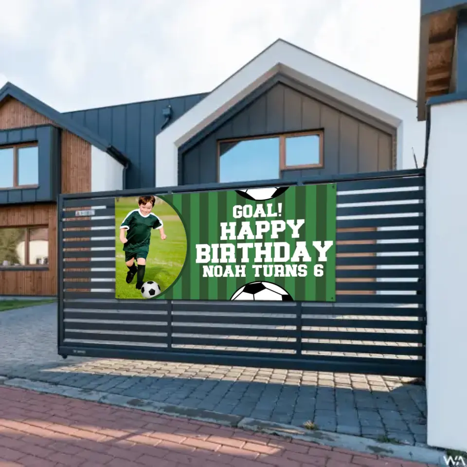 Run Towards Happiness, Green Football Birthday Banner Cheers You On