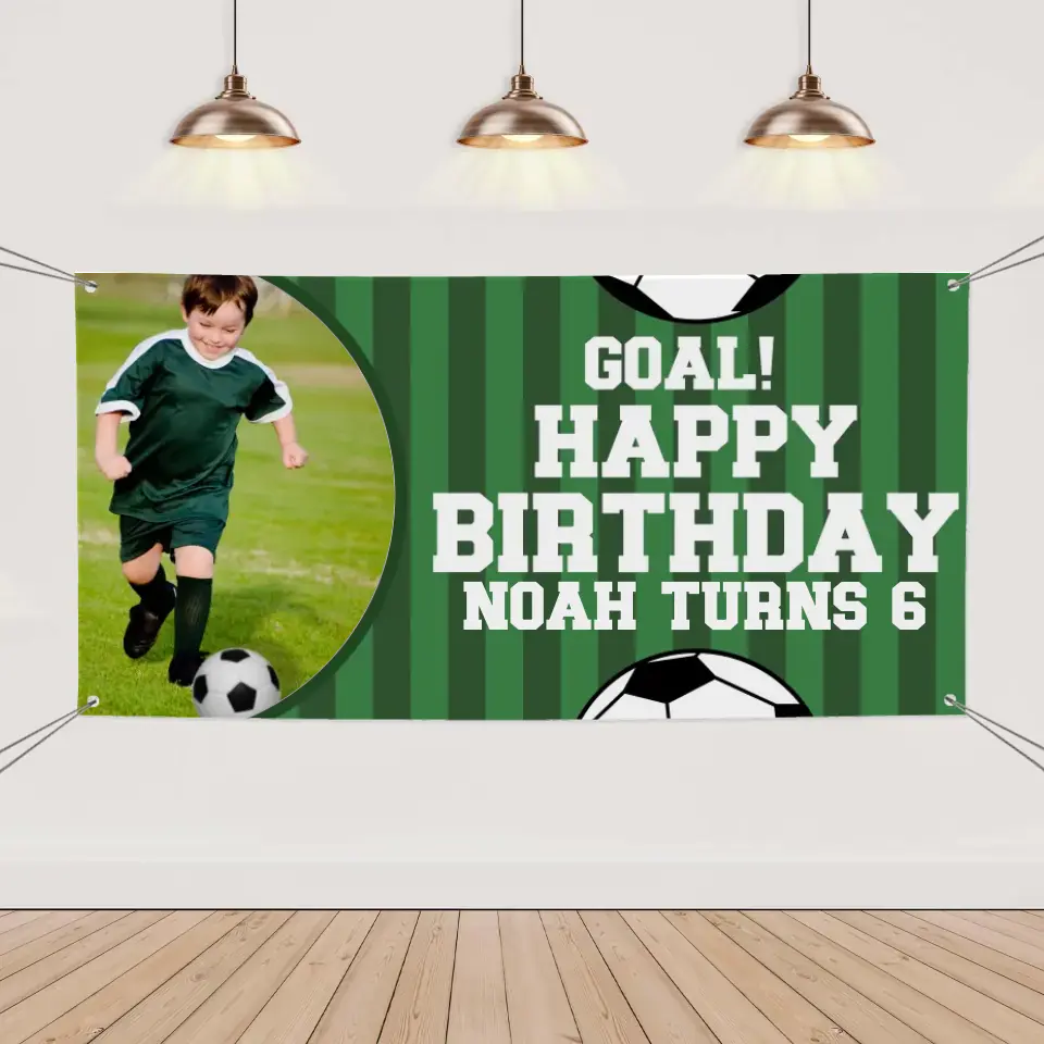 Run Towards Happiness, Green Football Birthday Banner Cheers You On