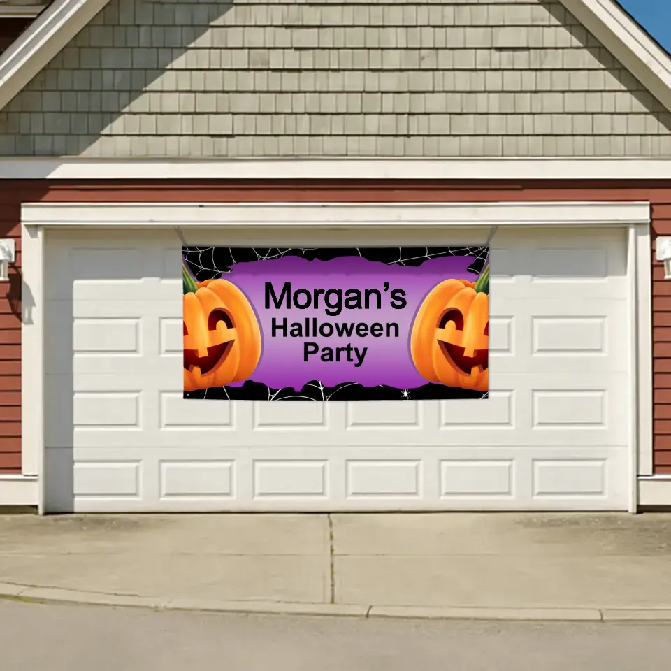 Personalized Halloween Party Banner With Big Pumpkin