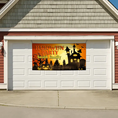 Personalized Halloween Party Banner, Orange Cemetery