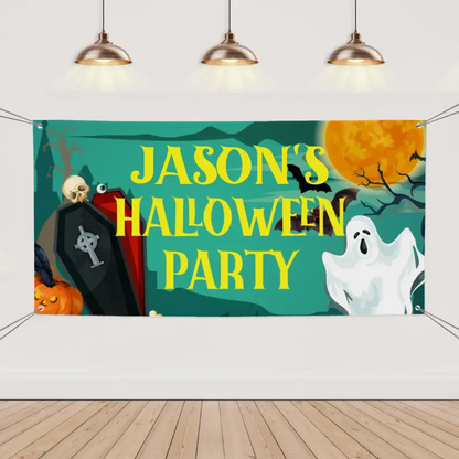 Custom Halloween Party Decoration Banner - Personalized Grave Ghost Banner - Halloween Party Supplies