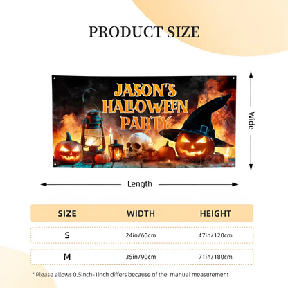 Custom Halloween Party Decoration Banner - Personalized Orange Pumpkin Skull Banner - Halloween Party Supplies for Indoor and Outdoor Decoration