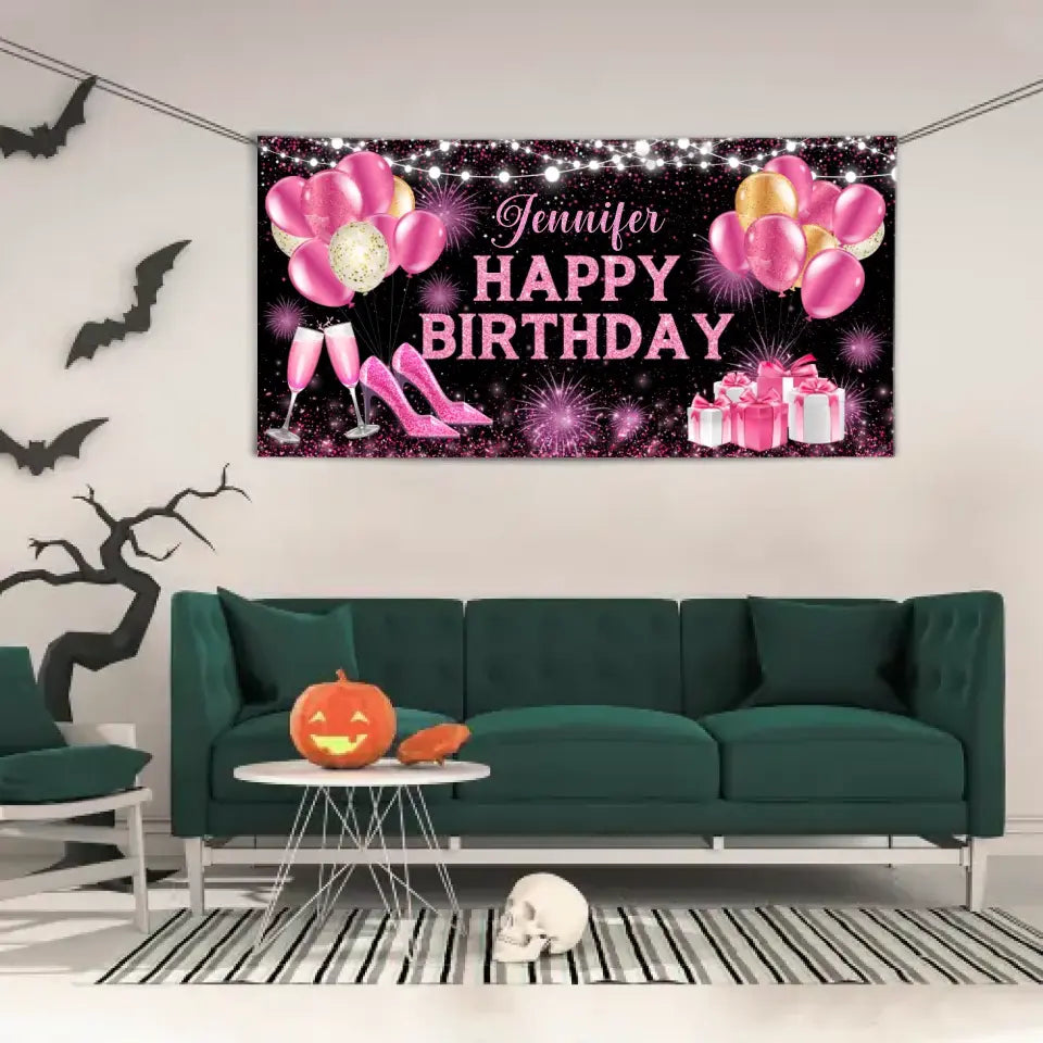 Happy Birthday - Personalised Firework Banner - Gift For Birthday Person,Party