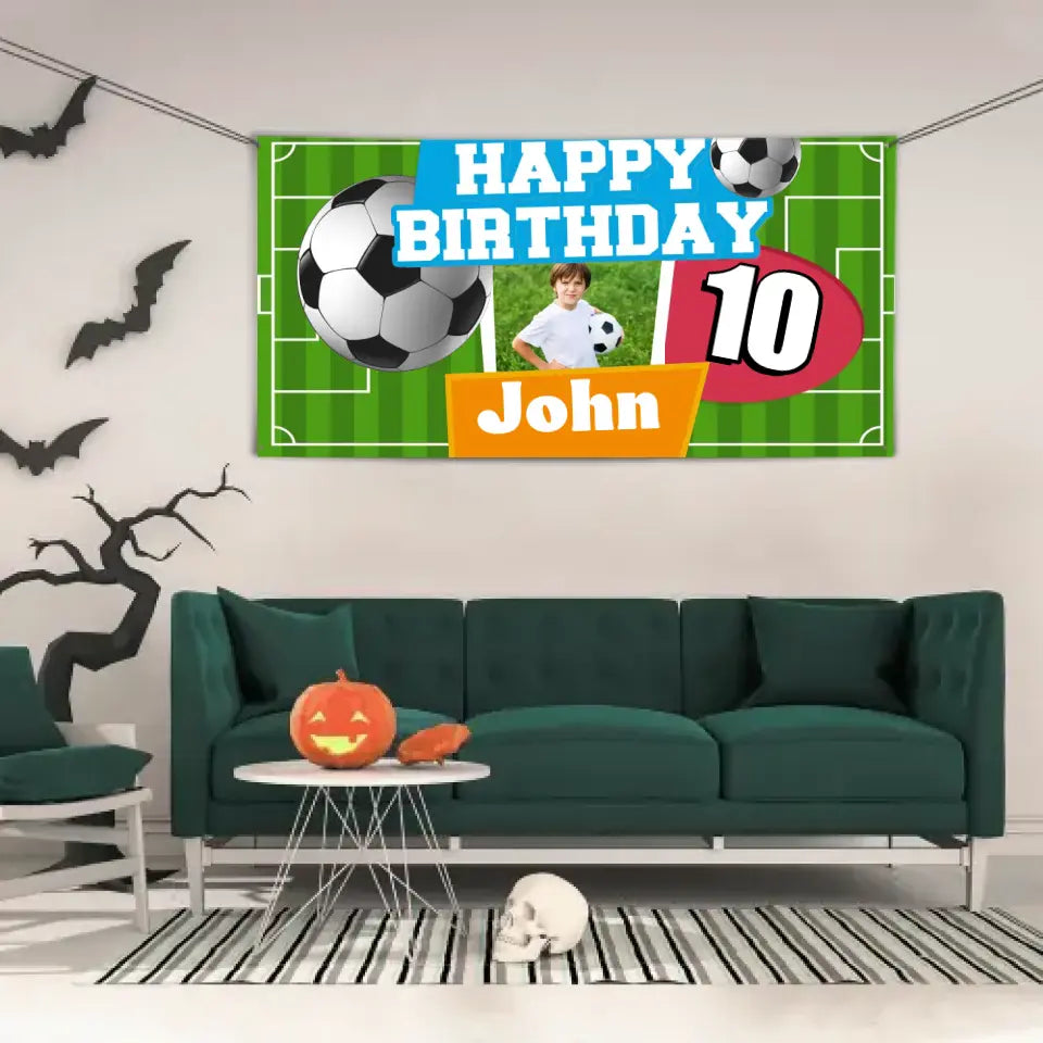 Custom Happy Birthday Banner - Personalized Soccer Banner - Gift For Children,Sports Enthusiasts