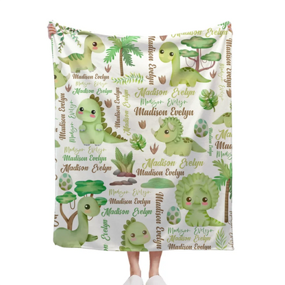 Cute Pastel Dinosaur - Personalised Name Dinosaur Blanket - Gifts for Girls,Dinosaur lovers,Newborns