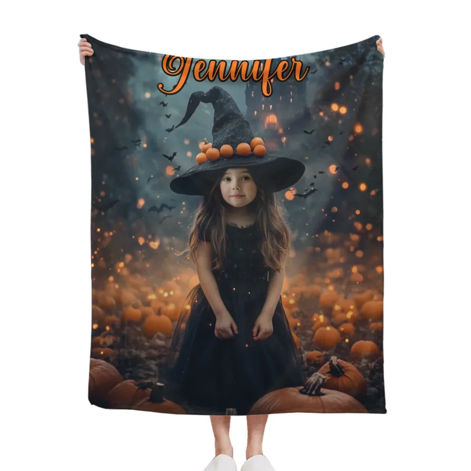 Pumpkin Castle - Personalised Witch Photo Halloween Blanket - Gifts for Children