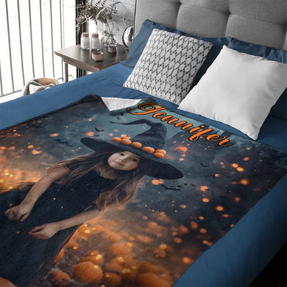 Pumpkin Castle - Personalised Witch Photo Halloween Blanket - Gifts for Children